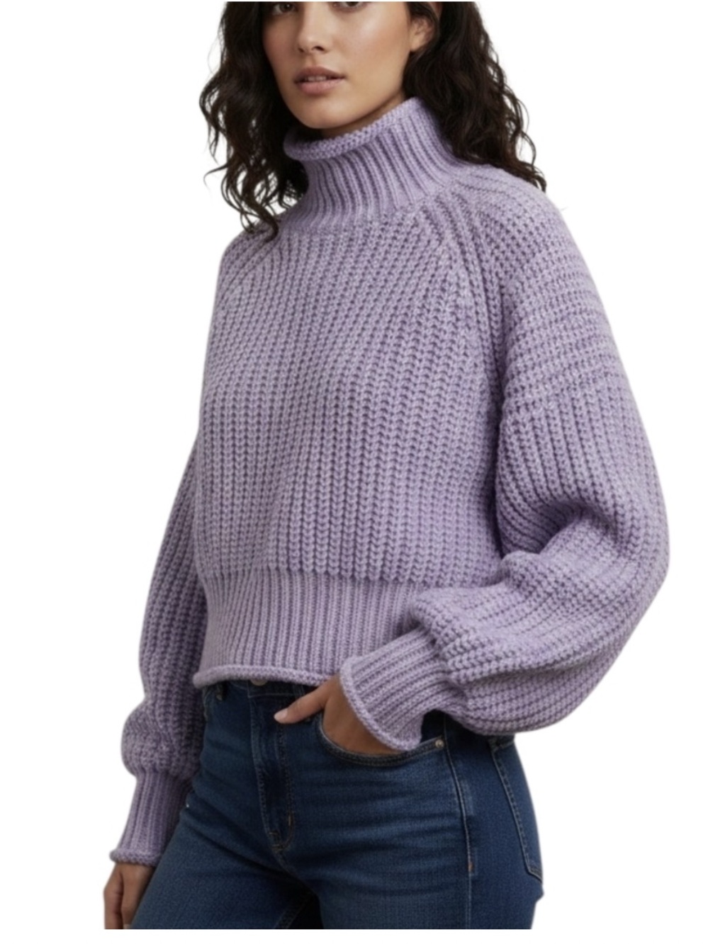 H&M pastel purple chunky ribbed-knit cropped sweater turtleneck
